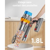 Draadloze stofzuiger, 600 W/50 kPa, 70 minuten, 1,8 l, krachtig, met oplaadbare wandhouder, verbeterde anti-klitborstel en OLED-touchscreen, voor harde vloeren/dieren/auto