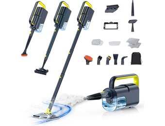 10-in-1 Stoomreiniger Zwart met Afneembare Handstoomreiniger en Accessoires