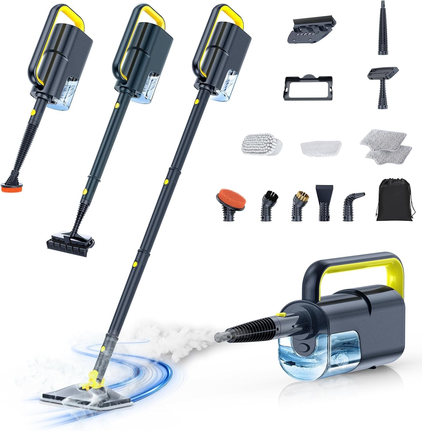 10-in-1 Stoomreiniger Zwart met Afneembare Handstoomreiniger en Accessoires