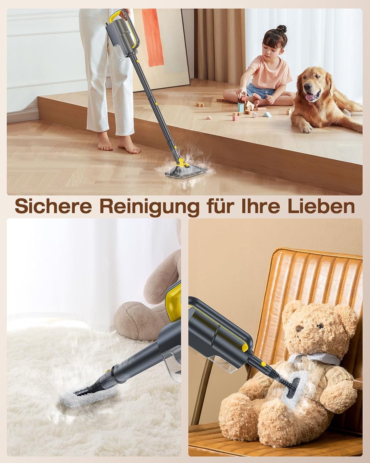 10-in-1 Stoomreiniger Zwart met Afneembare Handstoomreiniger en Accessoires