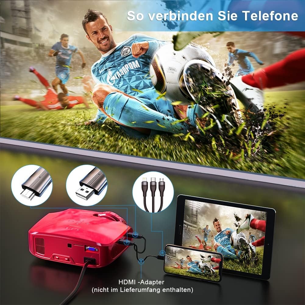 UCANFIX Mini Beamer 7000LUX Full HD 1080P - Rood