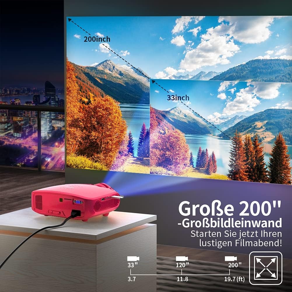 UCANFIX Mini Beamer 7000LUX Full HD 1080P - Rood