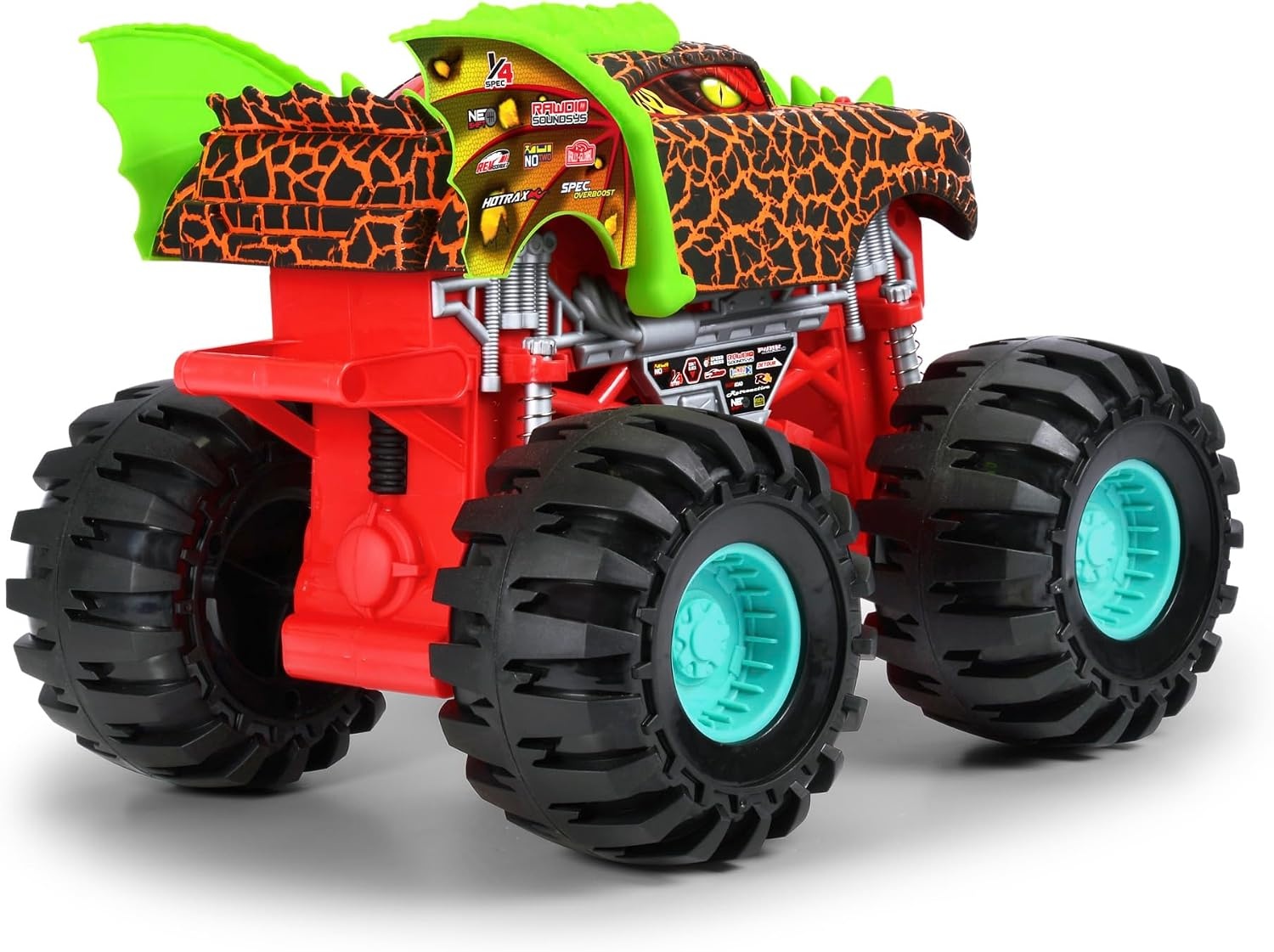 Dickie Toys Dragon Monster Truck - 38,5 cm - Veelkleurige speelgoedauto met vering en platform