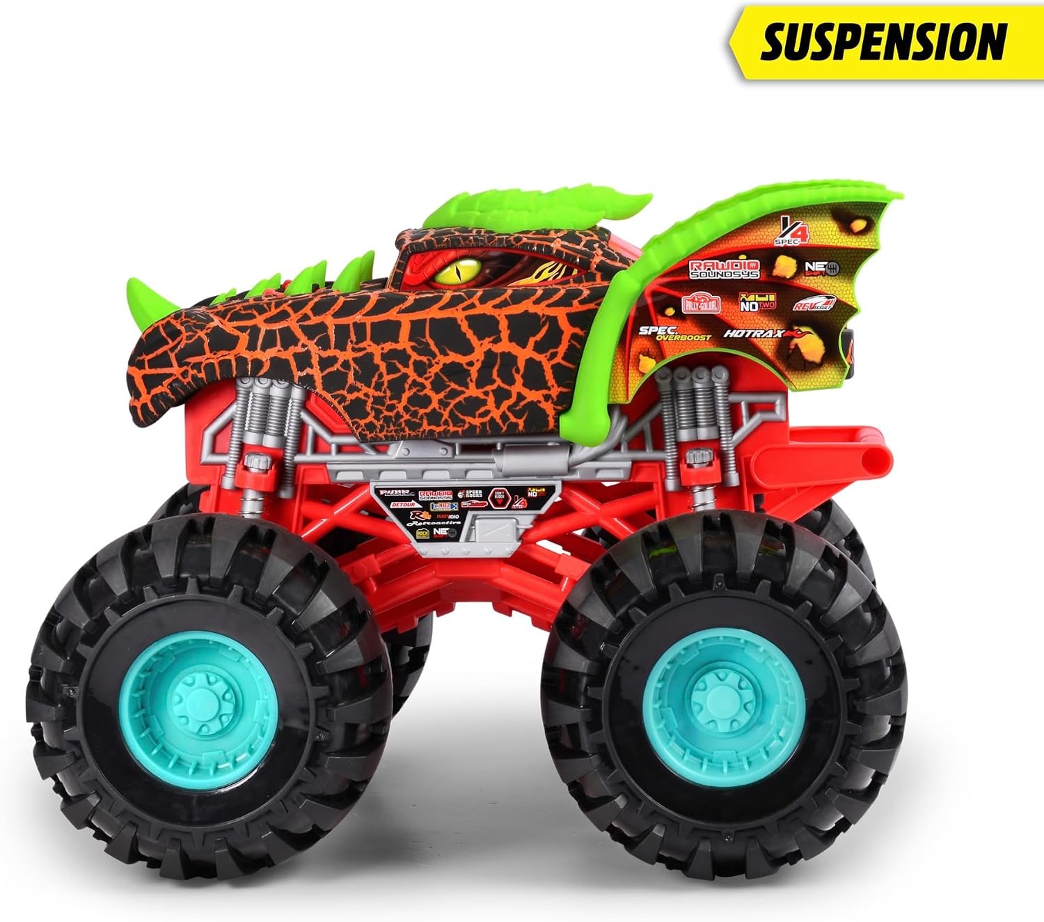 Dickie Toys Dragon Monster Truck - 38,5 cm - Veelkleurige speelgoedauto met vering en platform