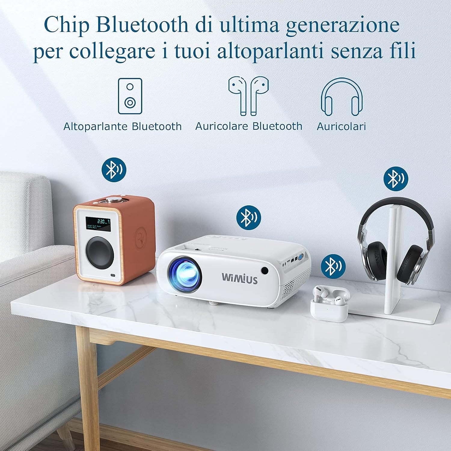 WiMiUS W2 Mini Projector WiFi Bluetooth 7000 Lumen Full HD - Parelwit