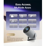 Draagbare mini-beamer Auto Keystone, intelligente 4K/200 ANSI projector met wifi 6, BT 5.0, 130 inch scherm, 180 graden rotatie, geïntegreerd Android-besturingssysteem 11.0
