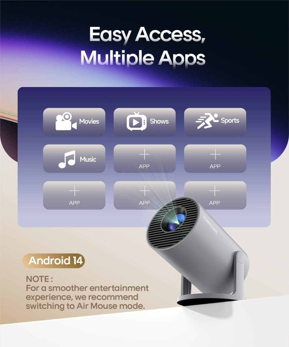 Draagbare mini-beamer Auto Keystone, intelligente 4K/200 ANSI projector met wifi 6, BT 5.0, 130 inch scherm, 180 graden rotatie, geïntegreerd Android-besturingssysteem 11.0