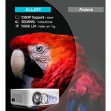 ALLJOY Mini-beamer, ondersteunt full HD, 1080p, 300 ANSI, 11500 lumen, 2,4 GHz/5 GHz, wifi, 195 inch, grootbeeld, beamer thuisbioscoop, compatibel met smartphone, HDMI, USB, laptop