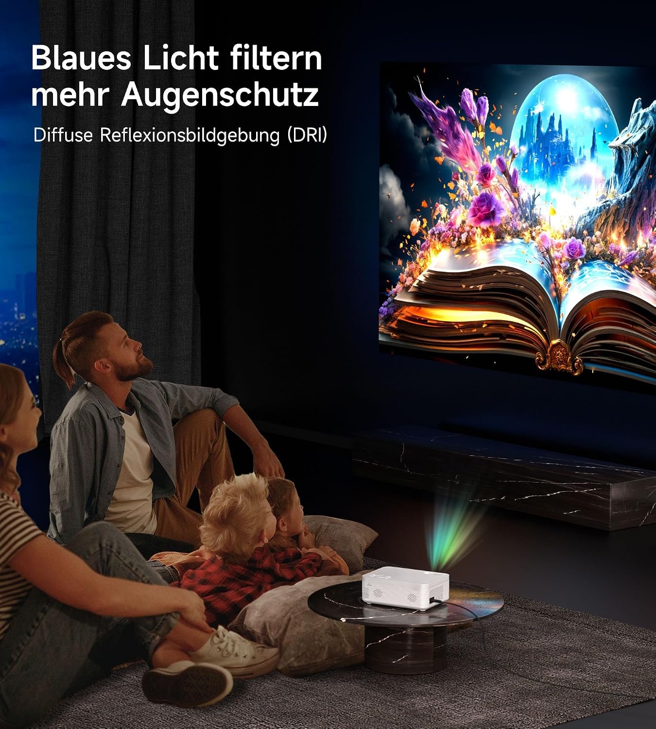 ALLJOY Mini-beamer, ondersteunt full HD, 1080p, 300 ANSI, 11500 lumen, 2,4 GHz/5 GHz, wifi, 195 inch, grootbeeld, beamer thuisbioscoop, compatibel met smartphone, HDMI, USB, laptop