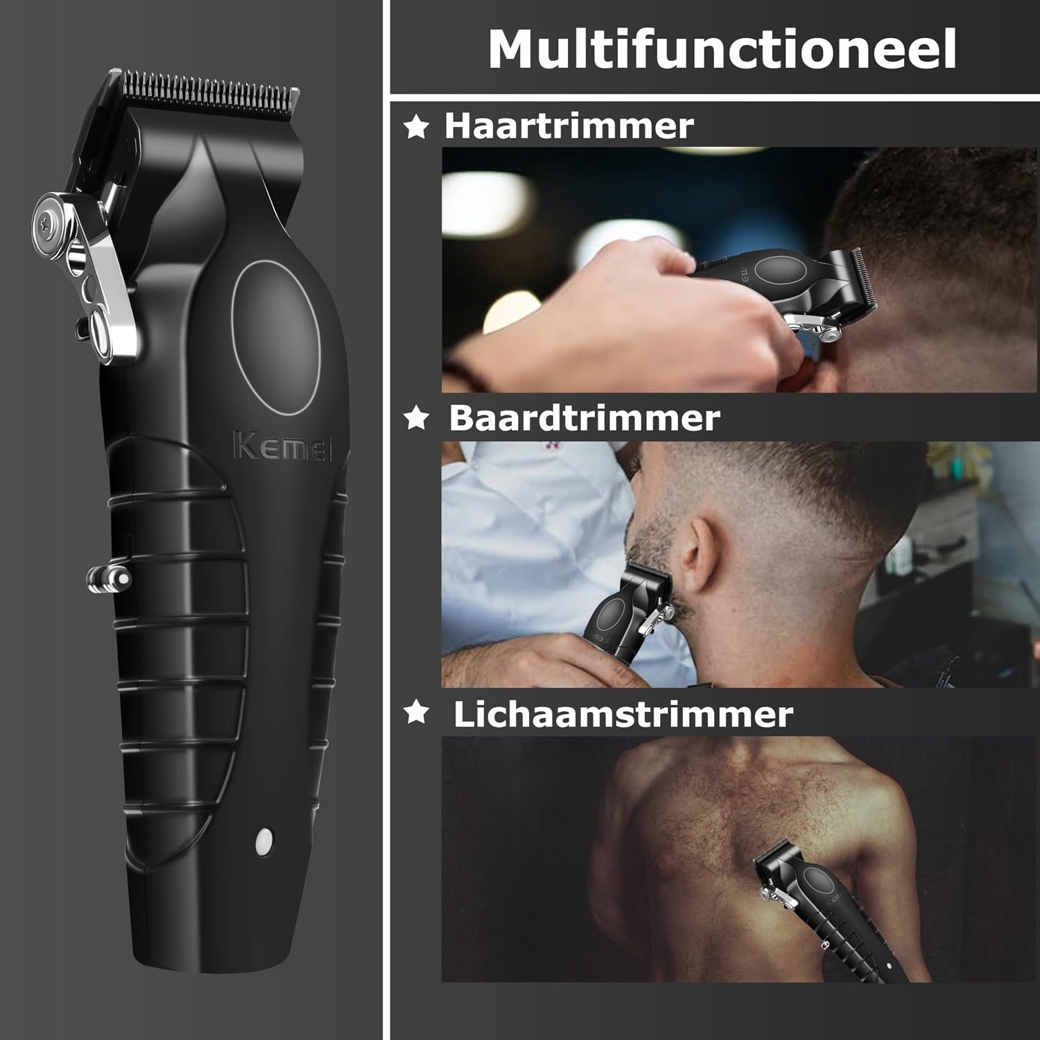 KEMEI 2296 Professionele Haartondeuses voor Mannen Snoer/Snoerloos Haarsnijset, Haar & Baard Trimmer, T-Blade Baardtondeuse met USB Oplaadbaar Cadeau voor Mannen