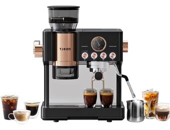 Tjean Barista Senso Espresso Machine 20 Bar met Geïntegreerde Molen - Zwart/Goud