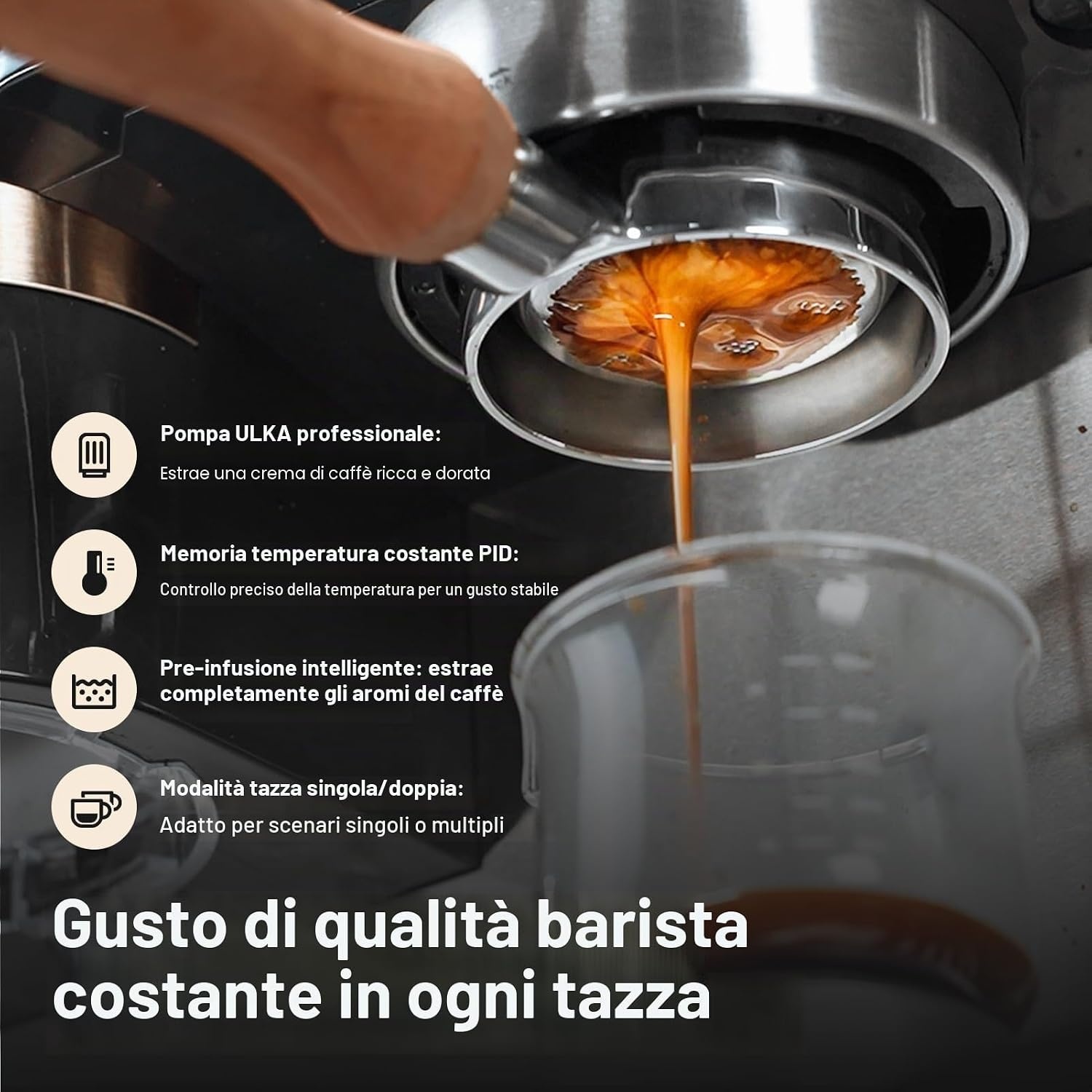 Tjean Barista Senso Espresso Machine 20 Bar met Geïntegreerde Molen - Zwart/Goud