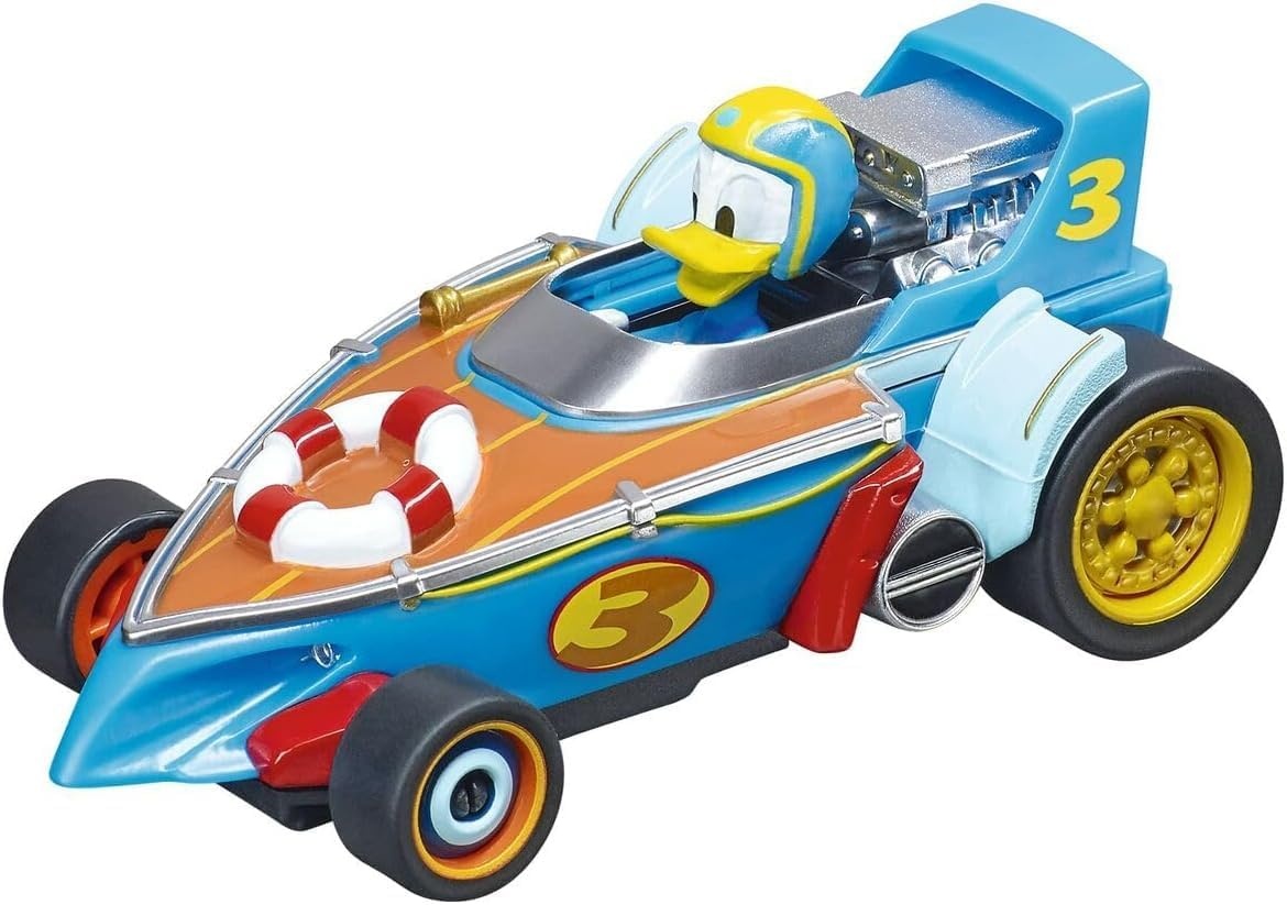 Carrera First 20063045 Mickey's Fun Race 20063045 Racebaan voor peuters, met Disney-figuren, 2,4 meter lange speelbaan, ergonomische handcontroller, met rotonde voor extra speelplezier