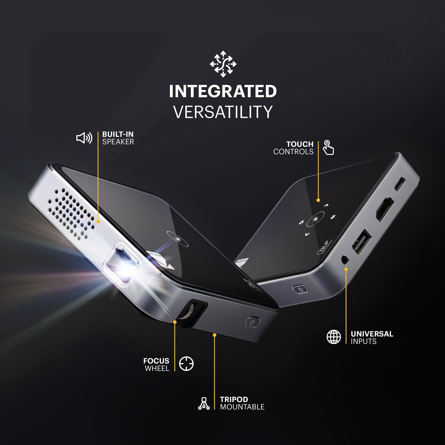 Kodak Ultra Draagbare mini-projector, HD 1080p, pico-projector, oplaadbaar, DLP-led, zwart, 100 inch (254 cm), ingebouwde luidspreker, HDMI, USB en micro-SD, compatibel met iPhone, iPad, Android