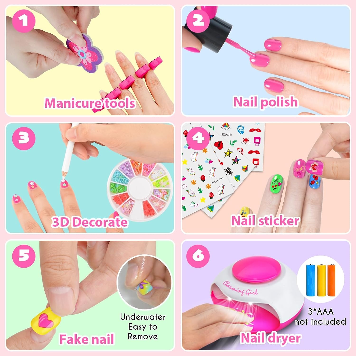 LemonDream Kindermake-up Nail Art Set met Nagelstudio en Stickers