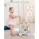 ROBOTIME Houten babywandelaar met keukenspeelset, 2-in-1 activiteitencentrum, kubuswandelaar voor peuters, educatief speelgoed voor vroeg leren, verstelbare hoogte en snelheidsregeling, cadeau voor