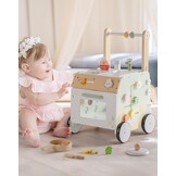 ROBOTIME Houten babywandelaar met keukenspeelset, 2-in-1 activiteitencentrum, kubuswandelaar voor peuters, educatief speelgoed voor vroeg leren, verstelbare hoogte en snelheidsregeling, cadeau voor
