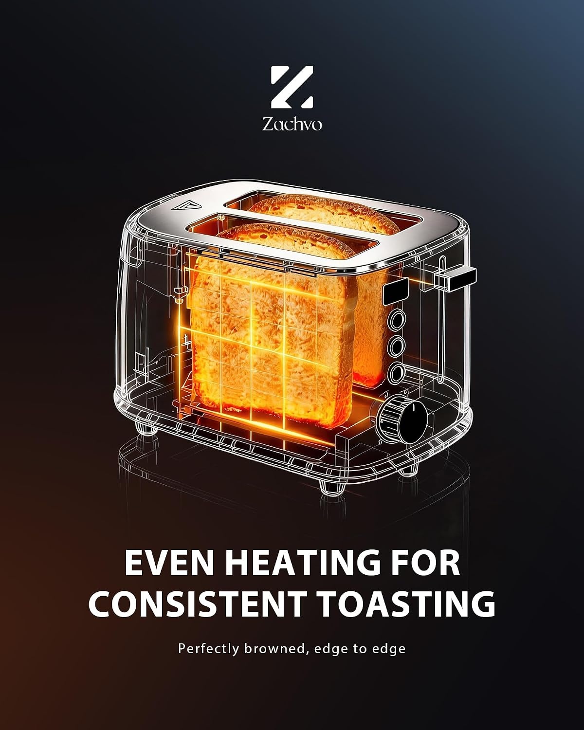 ZACHVO 2-Sneden Broodrooster met LED Timer - Zilver