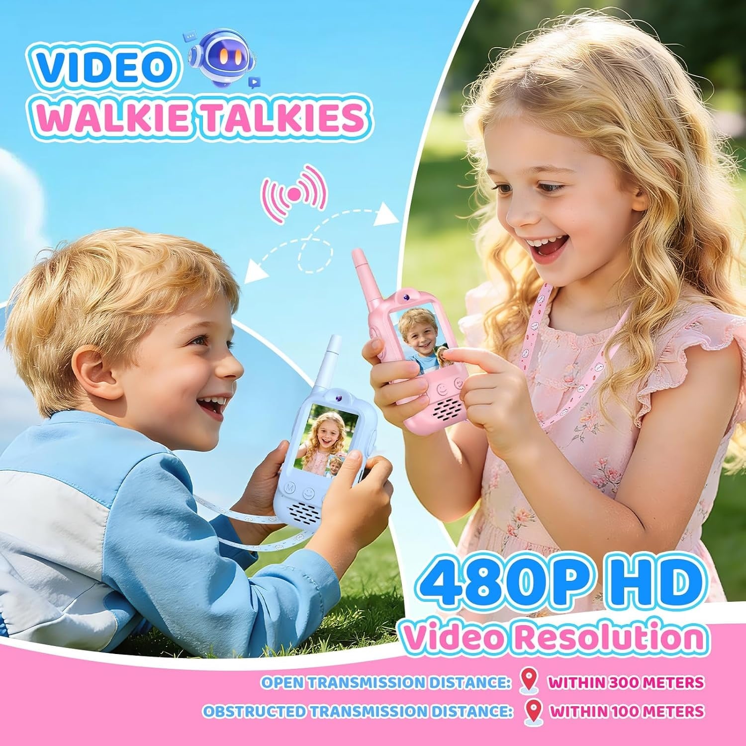 iKidiki Video Walkietalkie Kinderen Oplaadbaar. Walkie Talkie met Camera voor Kinderen 3-12 Jaar. Buitenspeelgoed, Verjaardagscadeau voor Jongens en Meisjes.