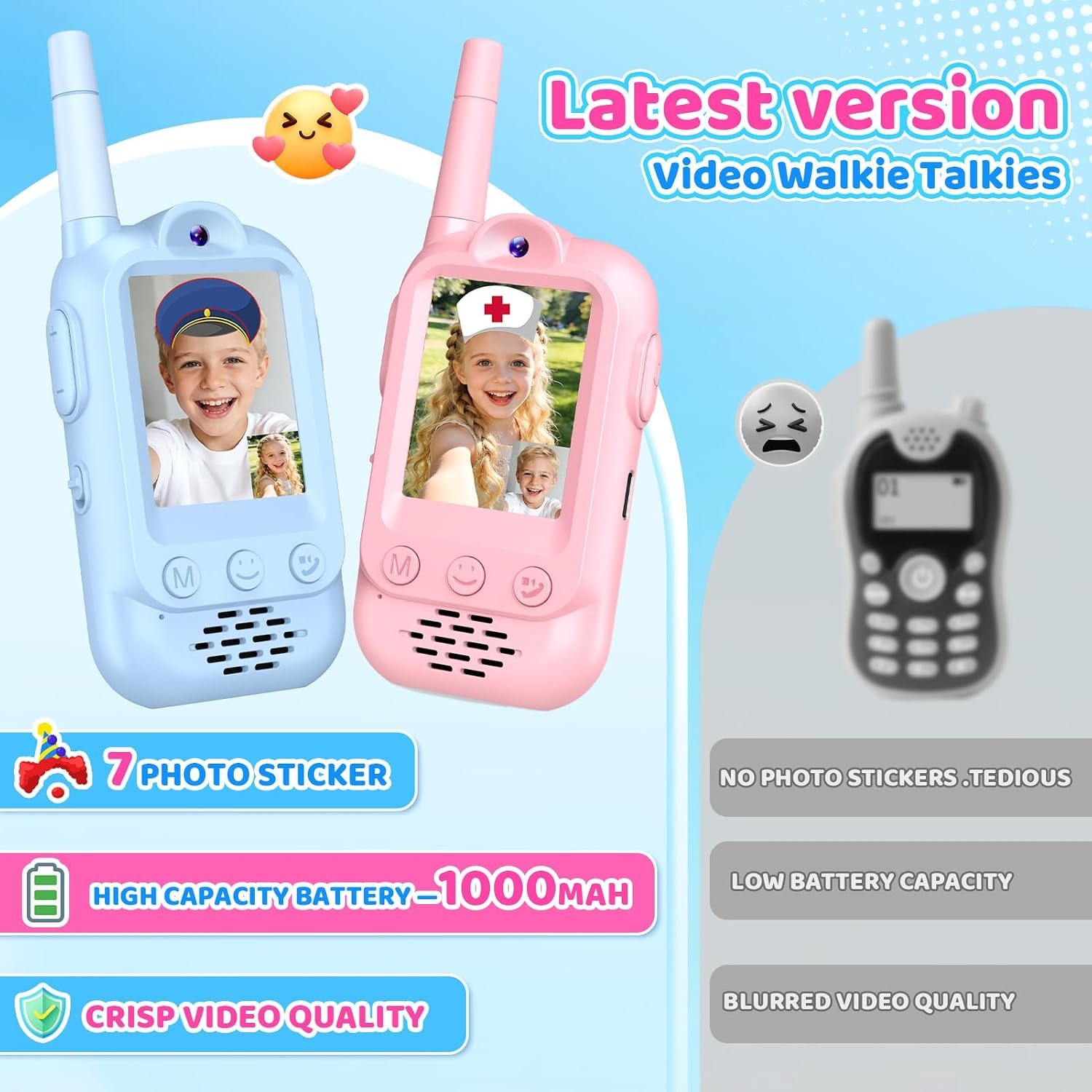 iKidiki Video Walkietalkie Kinderen Oplaadbaar. Walkie Talkie met Camera voor Kinderen 3-12 Jaar. Buitenspeelgoed, Verjaardagscadeau voor Jongens en Meisjes.