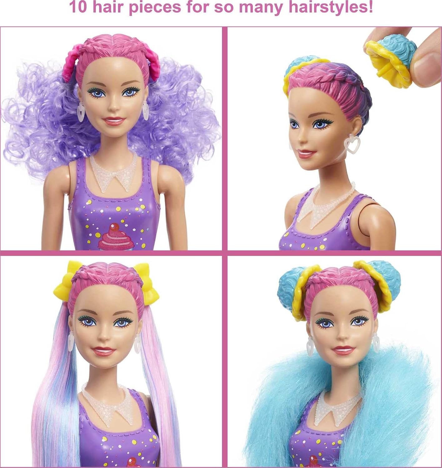 ​Barbie Color Reveal Glitter Hair Swaps pop, glanzend roze met 25 verrassingen voor kapsels en feestjes, waaronder 10 verwisselbare haarextensions, cadeau voor kinderen vanaf 3 jaar, HBG39