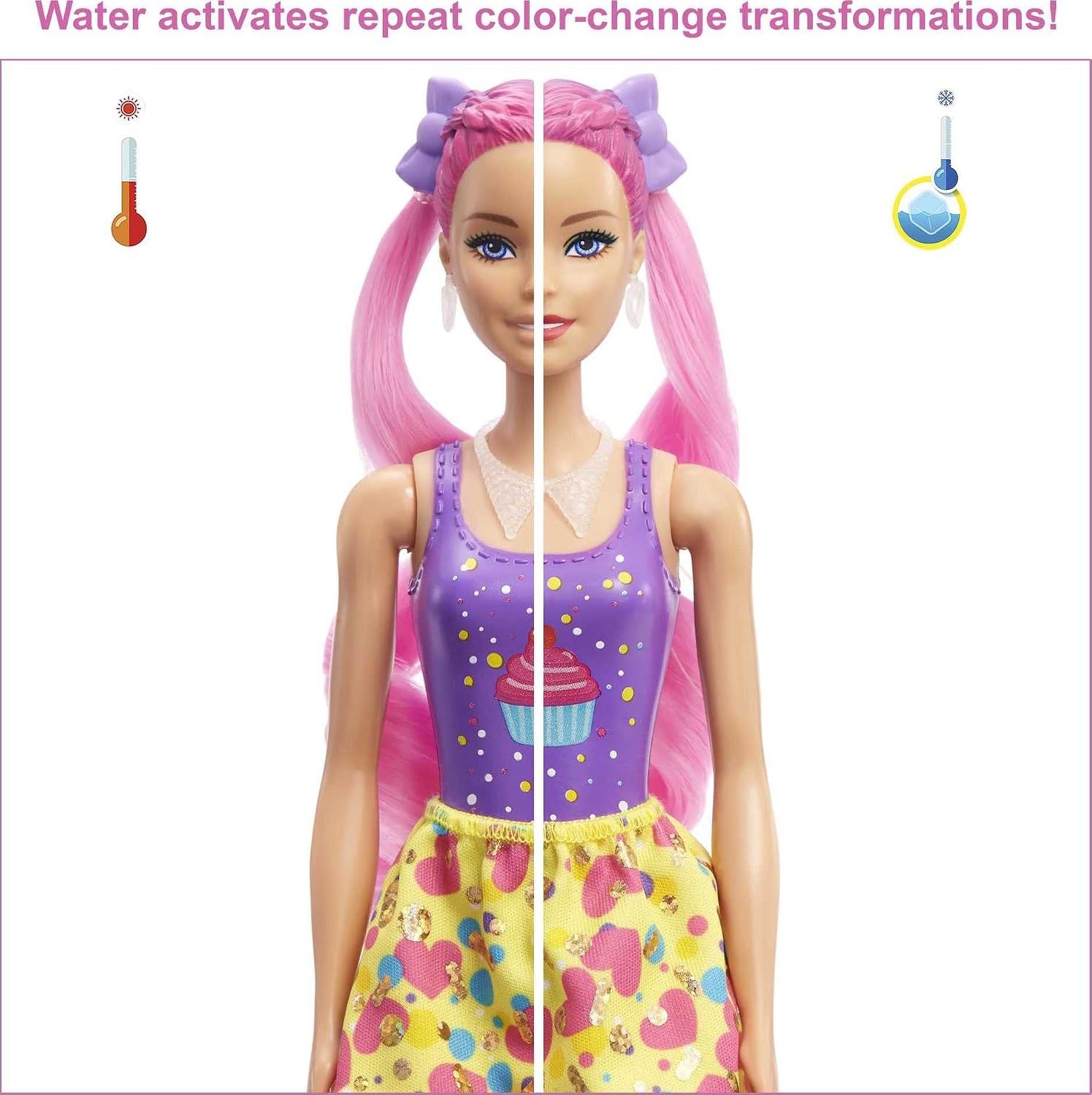 ​Barbie Color Reveal Glitter Hair Swaps pop, glanzend roze met 25 verrassingen voor kapsels en feestjes, waaronder 10 verwisselbare haarextensions, cadeau voor kinderen vanaf 3 jaar, HBG39