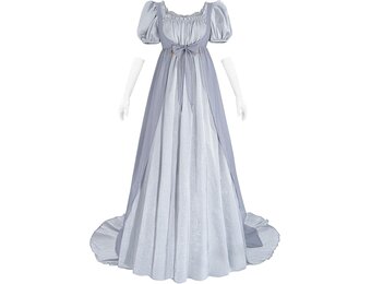 Regency jurk voor dames, Victoriaanse jurk, historische retro empire, avondjurk, lang, met wikkelriem en handschoenen, kostuum voor bal, carnaval, Halloween - Maat L