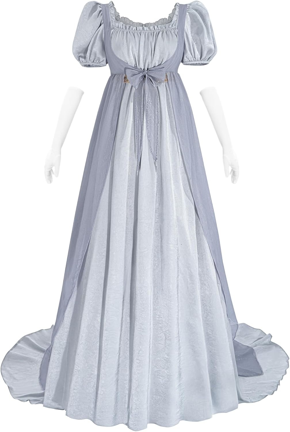 Regency jurk voor dames, Victoriaanse jurk, historische retro empire, avondjurk, lang, met wikkelriem en handschoenen, kostuum voor bal, carnaval, Halloween - Maat L