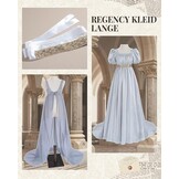 Regency jurk voor dames, Victoriaanse jurk, historische retro empire, avondjurk, lang, met wikkelriem en handschoenen, kostuum voor bal, carnaval, Halloween - Maat L