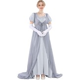 Regency jurk voor dames, Victoriaanse jurk, historische retro empire, avondjurk, lang, met wikkelriem en handschoenen, kostuum voor bal, carnaval, Halloween - Maat L
