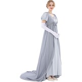 Regency jurk voor dames, Victoriaanse jurk, historische retro empire, avondjurk, lang, met wikkelriem en handschoenen, kostuum voor bal, carnaval, Halloween - Maat L