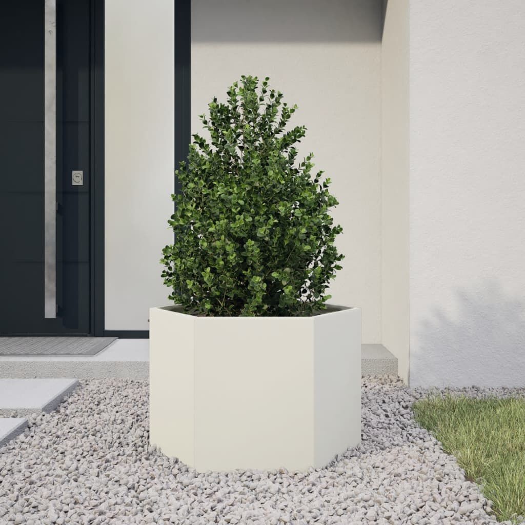 Zeshoekige Plantenbak Staal Wit 69x60x45 cm - 46% Korting