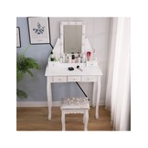 Houten kaptafel - met lade - spiegel - led - kruk - 147x80x40cm