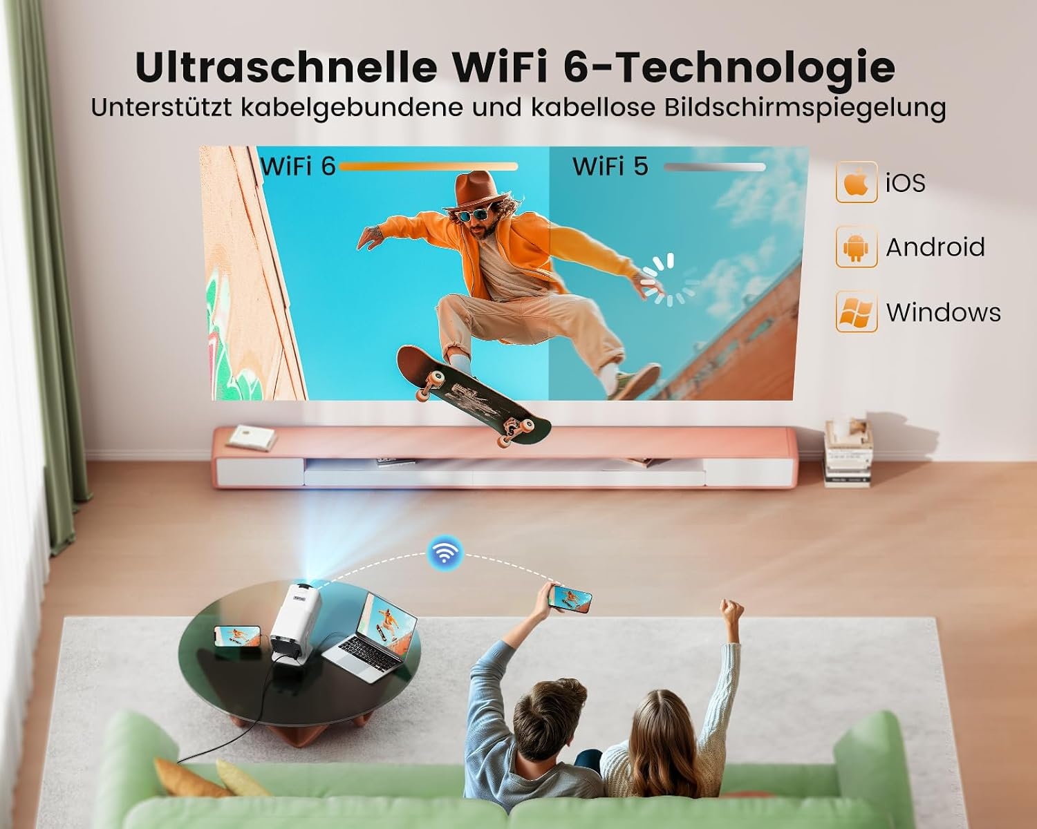 Mini Beamer Full HD 1080p WiFi6 Bluetooth 4K - 35% Korting