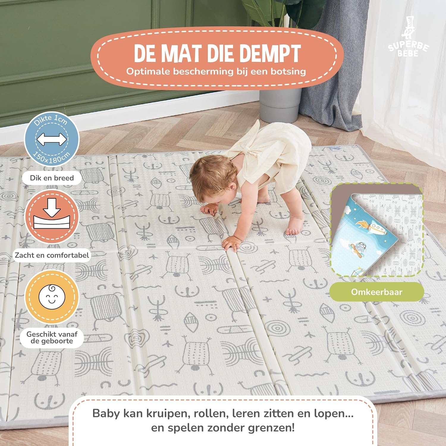 Baby Speelmat 150x180cm - Dik, Opvouwbaar & Veilig met 34% Korting!