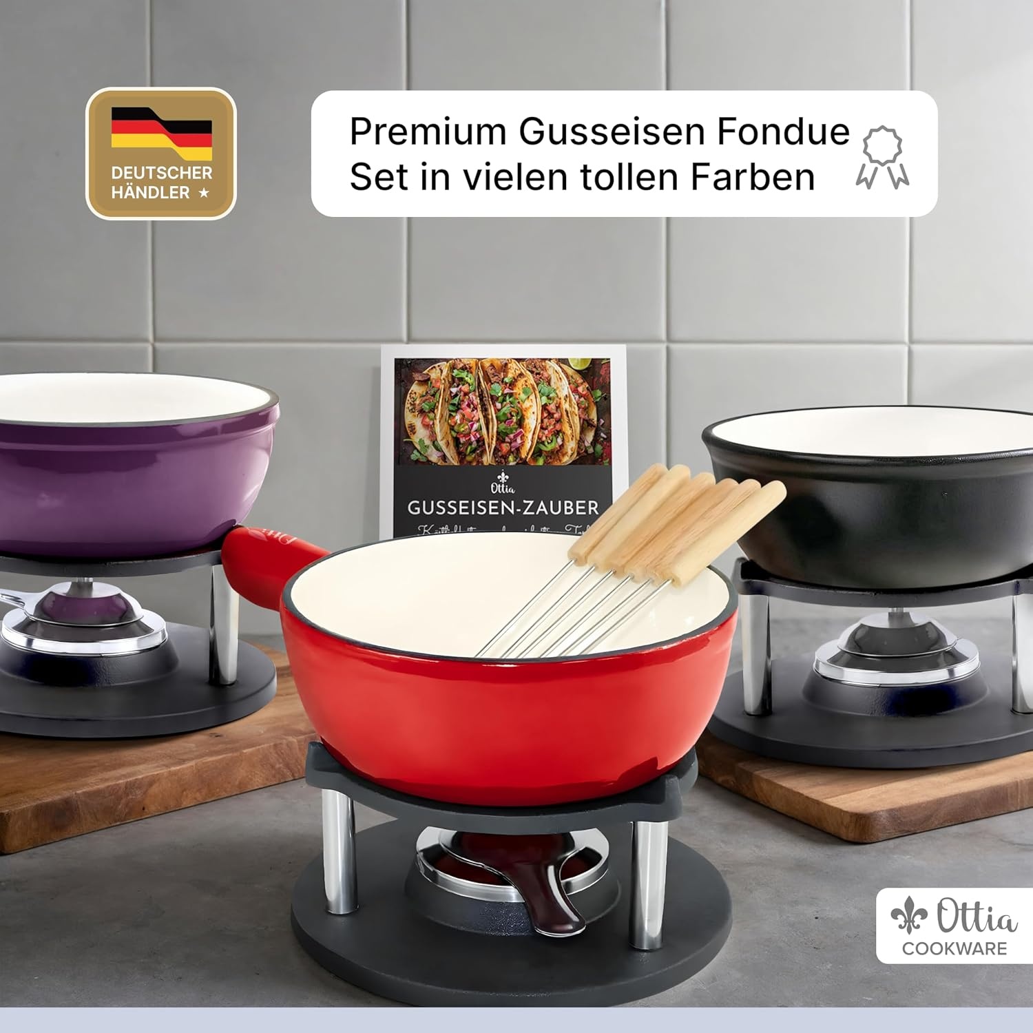 Fondueset Gietijzer Email 2-6 pers. 33% Korting