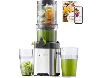 Slow Juicer AMZCHEF RVS 180W - Koude Persing & Brede Vulopening - 34% Korting