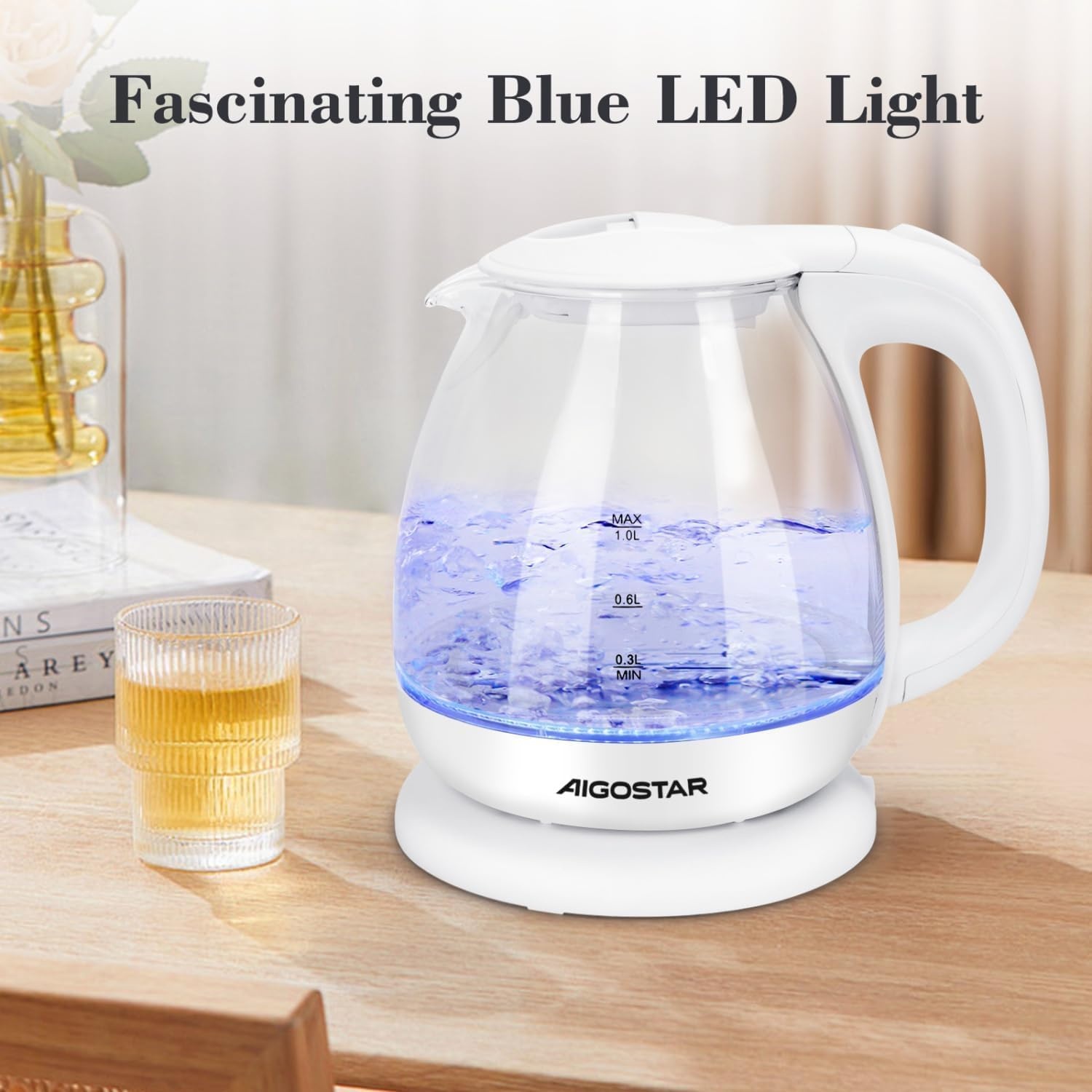 Glazen Waterkoker 1L 2200W Wit - Borosilicaatglas - LED - 28% Korting