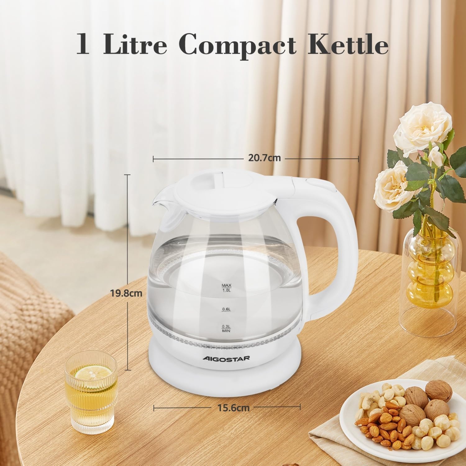 Glazen Waterkoker 1L 2200W Wit - Borosilicaatglas - LED - 28% Korting