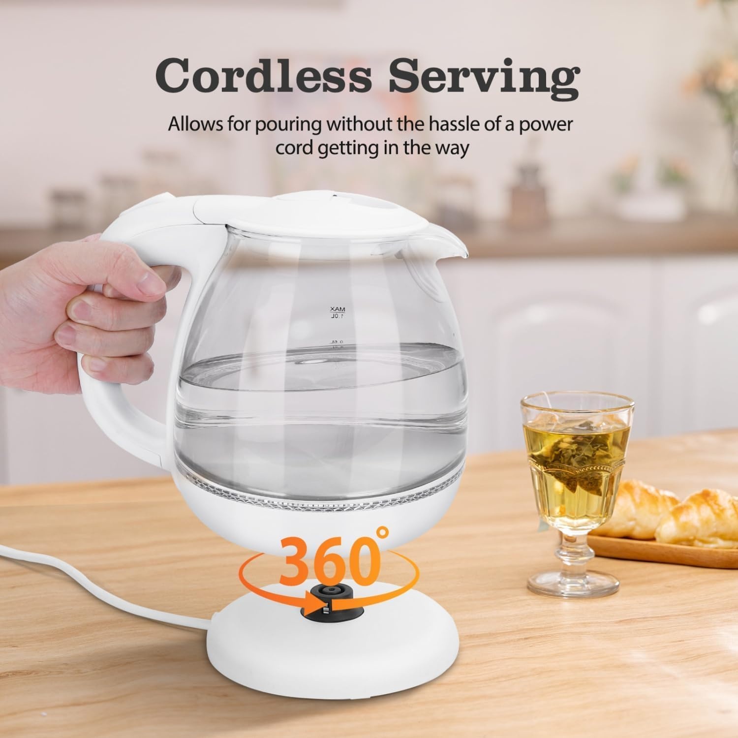 Glazen Waterkoker 1L 2200W Wit - Borosilicaatglas - LED - 28% Korting