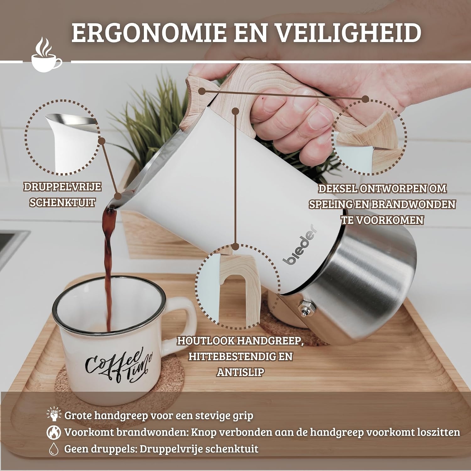 Italiaans Koffiezetapparaat Mokkapot RVS Inductie - 6 Kopjes - 300ml - 33% Korting