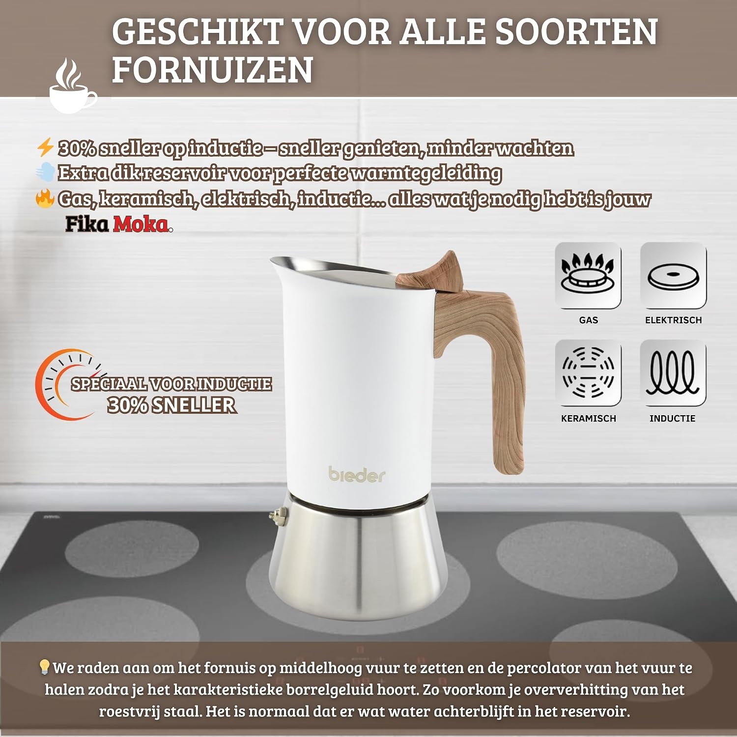 Italiaans Koffiezetapparaat Mokkapot RVS Inductie - 6 Kopjes - 300ml - 33% Korting