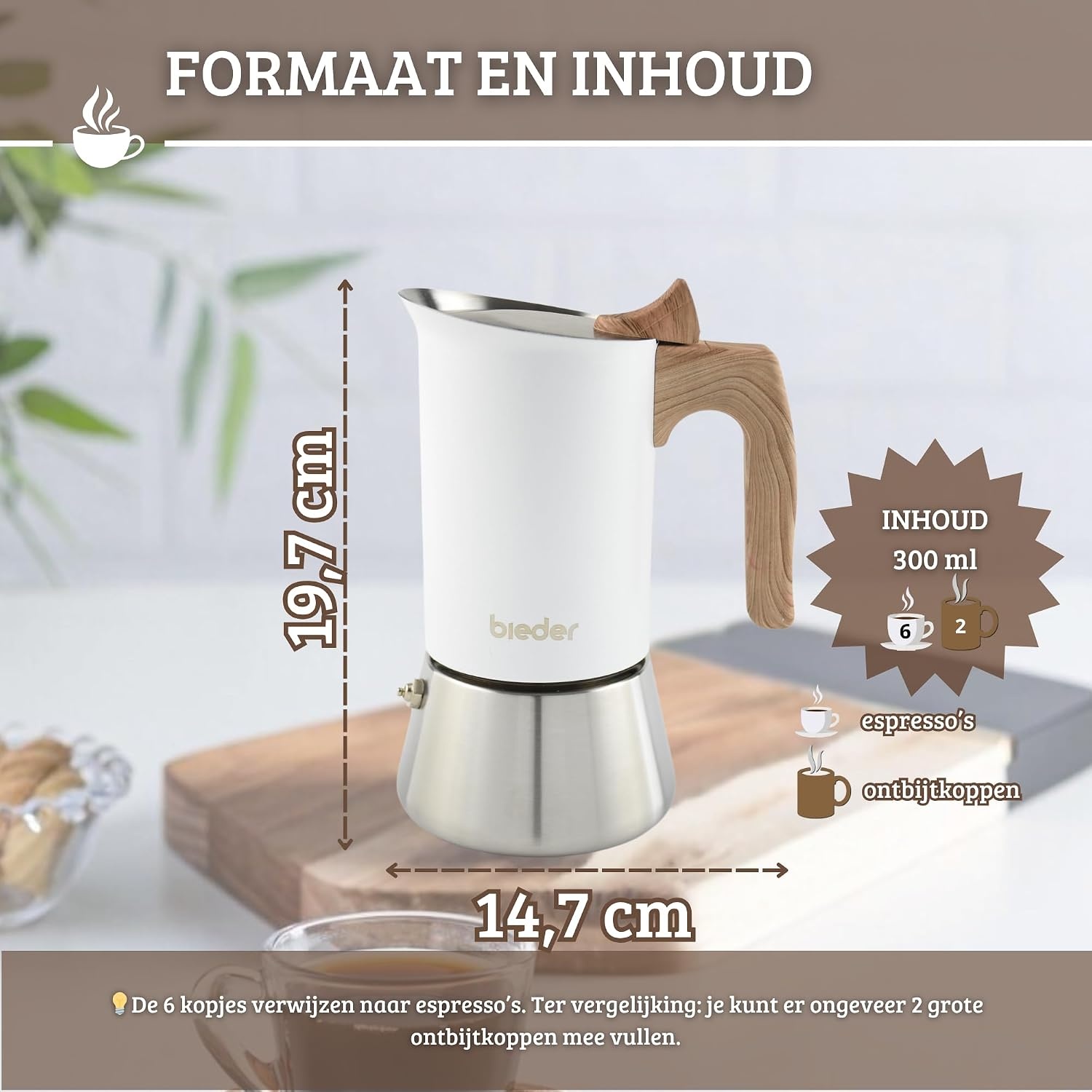 Italiaans Koffiezetapparaat Mokkapot RVS Inductie - 6 Kopjes - 300ml - 33% Korting