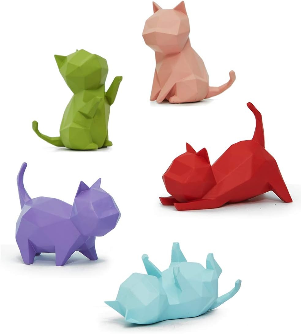 Set van 5 Moderne Kattenbeeldjes - Hars Decoratie - 34% Korting