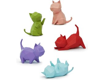 5-delige Katten Beeldjes Set - Geometrisch Design, Hars - 34% Korting