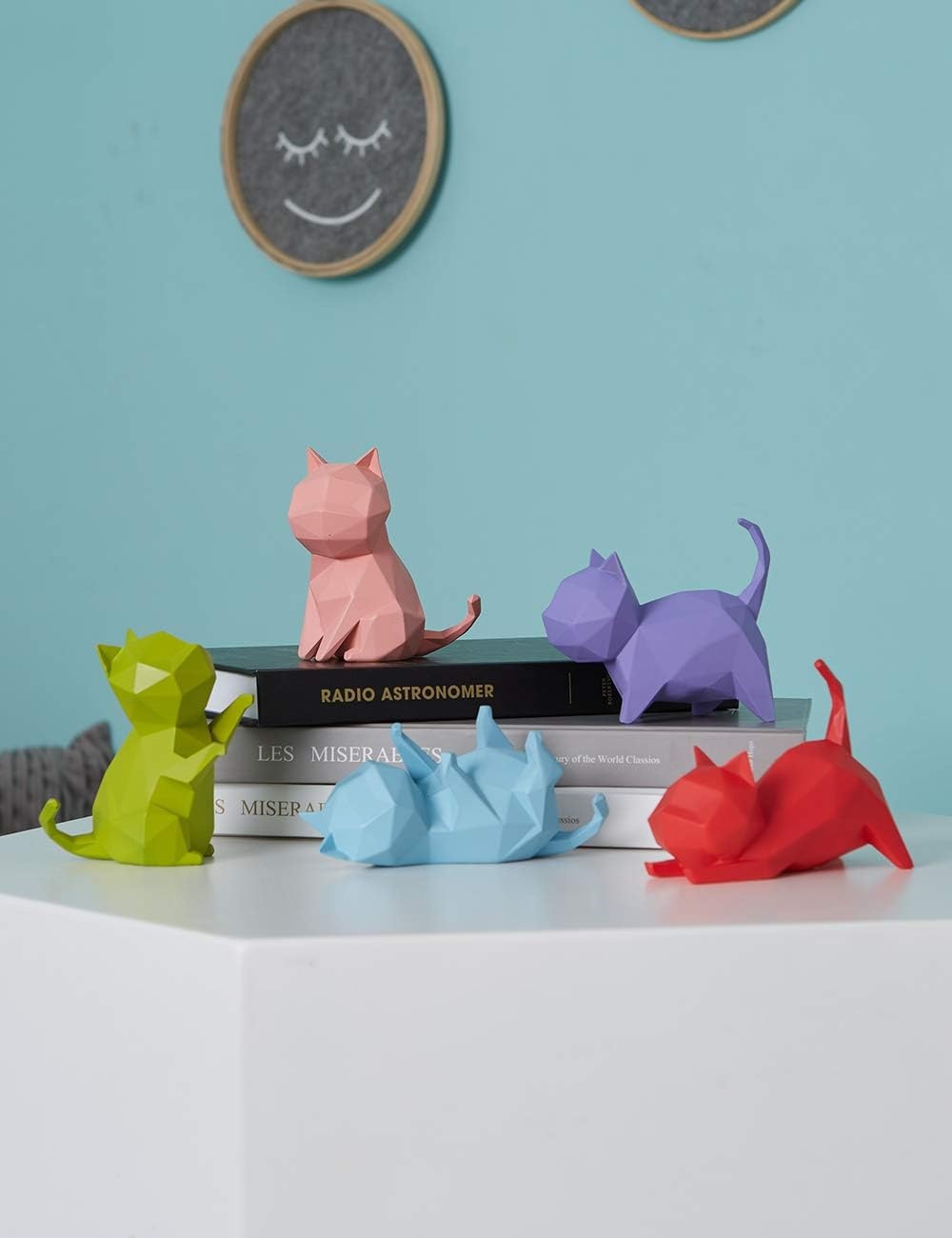 5-delige Katten Beeldjes Set - Geometrisch Design, Hars - 34% Korting