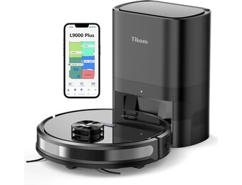 Robotstofzuiger Tikom L9000 Plus met dweilfunctie, LiDAR, 4000 Pa, 60 dagen zelflediging - 60% Korting!