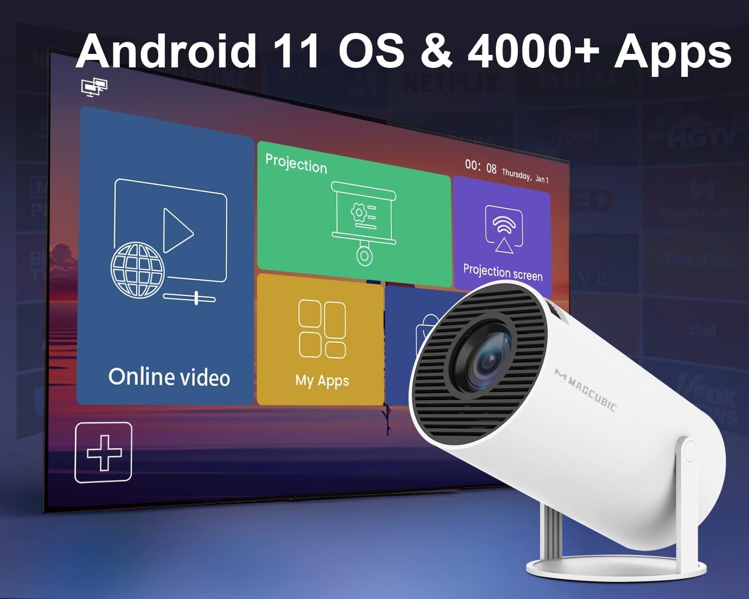 Draagbare Mini Beamer 1080P/4K, Android 11, WiFi 6, 34% Korting