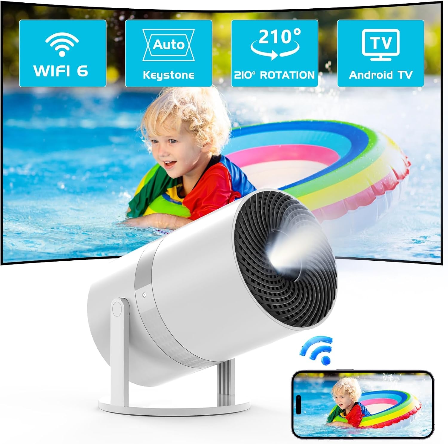 Draagbare Mini Beamer Full HD 1080P Android WiFi6 - 34% Korting
