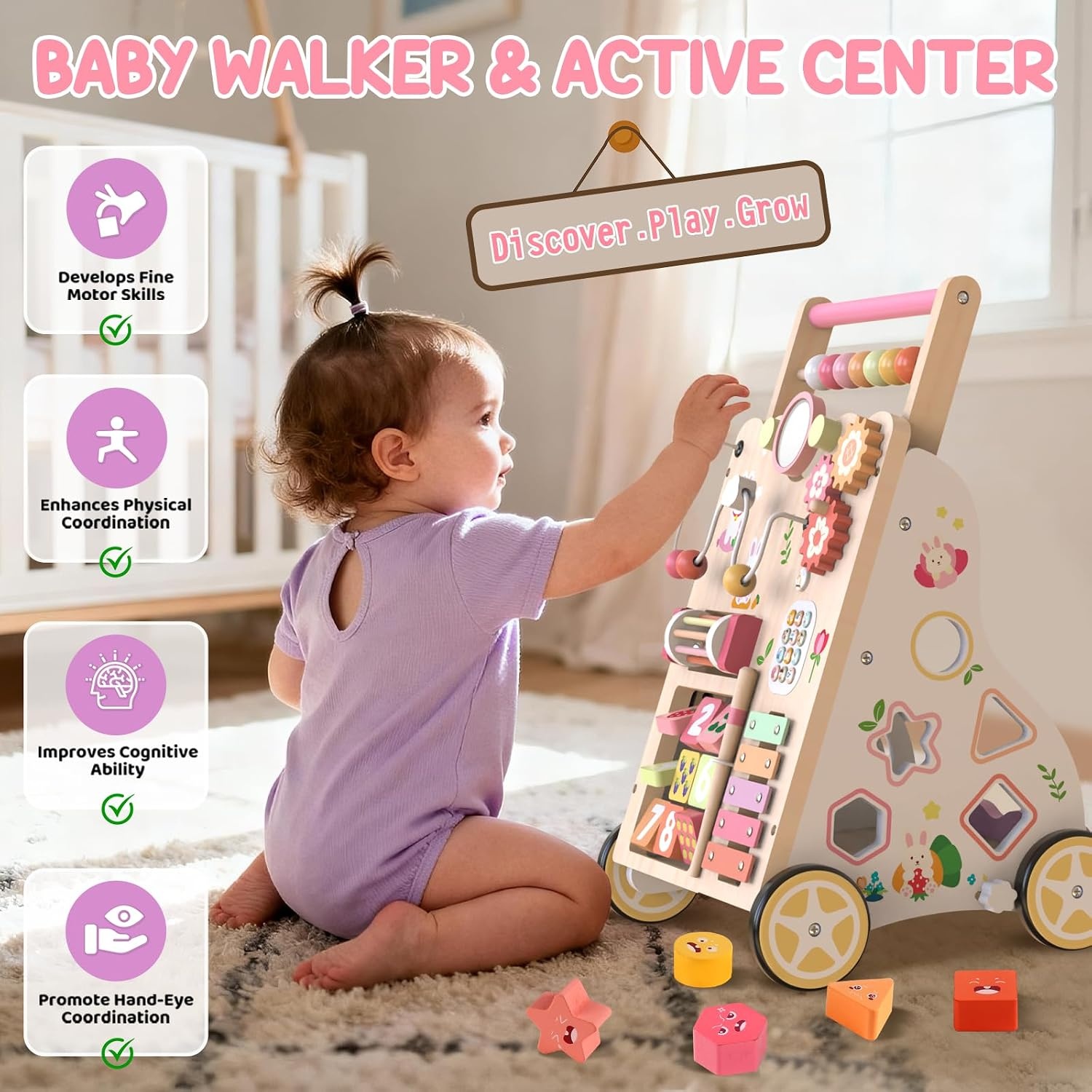 Houten Loopwagen & Activiteitencentrum 10-in-1 - Montessori - 34% Korting